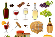 Wine cartoon icons set