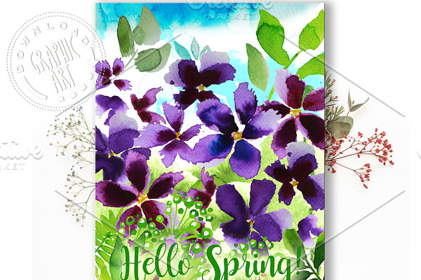 Printable cards; Spring Violets