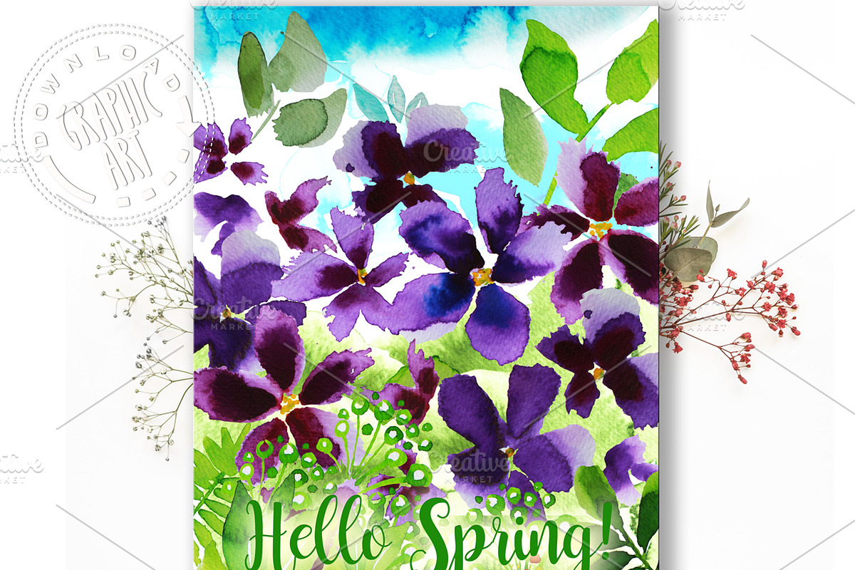 Printable cards; Spring Violets in Card Templates - product preview 8