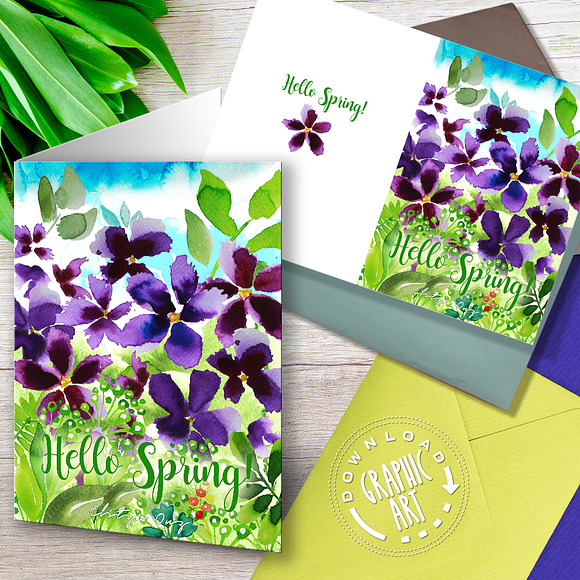 Printable cards; Spring Violets in Card Templates - product preview 1