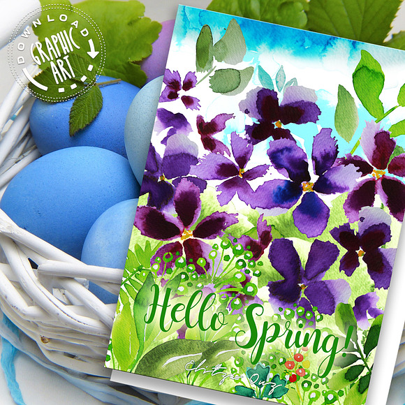 Printable cards; Spring Violets in Card Templates - product preview 2