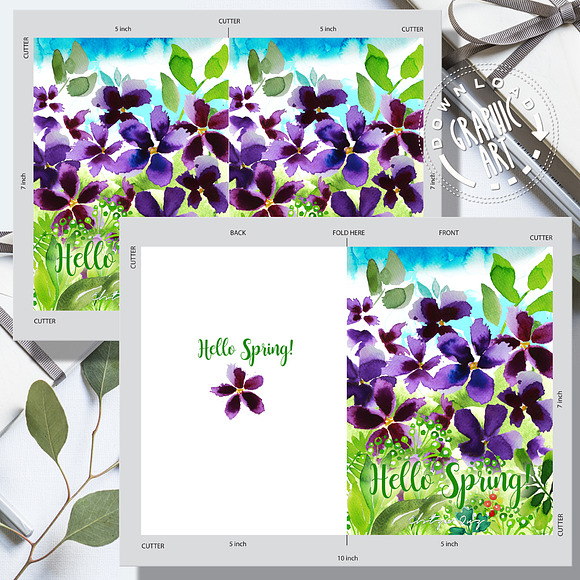 Printable cards; Spring Violets in Card Templates - product preview 3