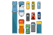 Cars and trucks top view set
