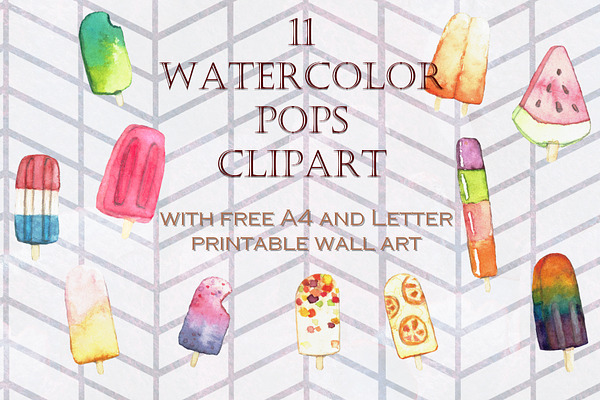 Hand Painted Watercolor Ice Popsicle