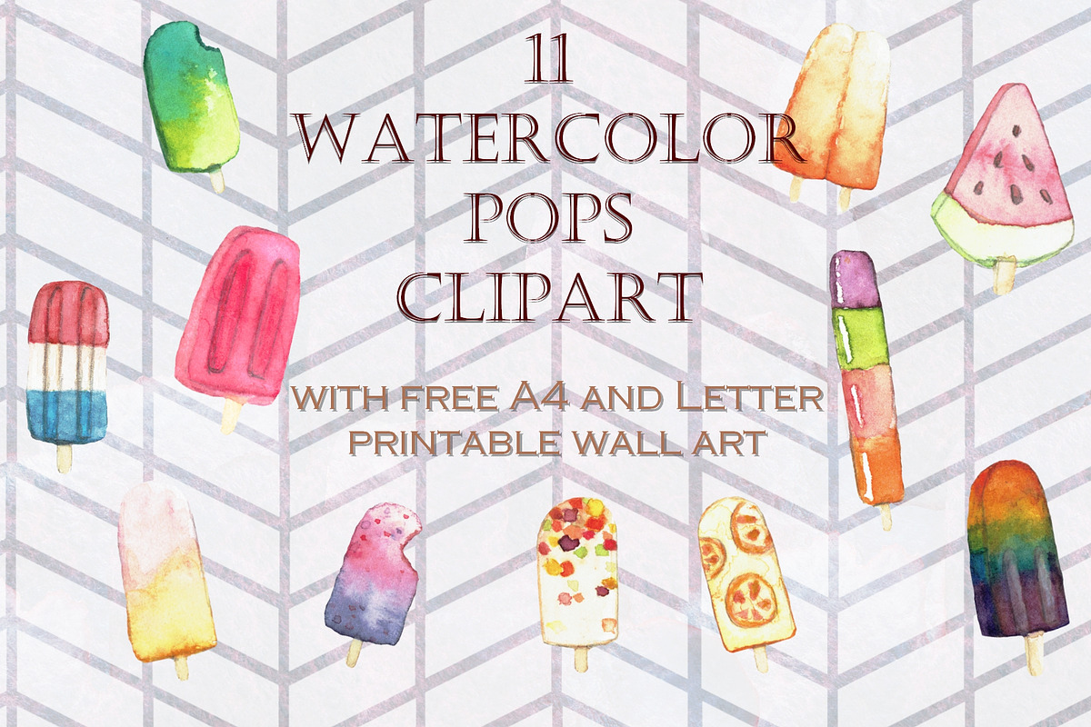 Hand Painted Watercolor Ice Popsicle in Illustrations - product preview 8