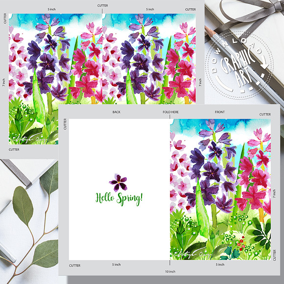 Printable cards; Spring Garden in Card Templates - product preview 3