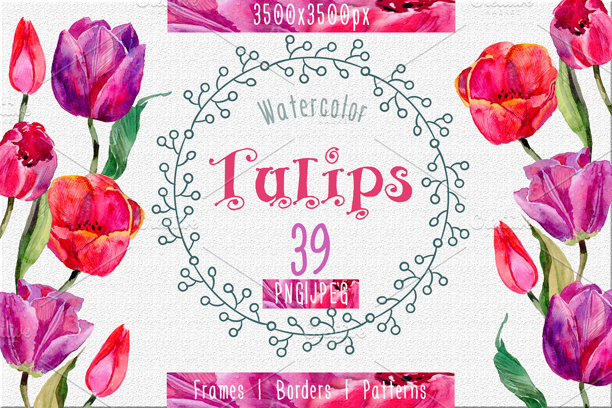 Tulips PNG watercolor flower set in Illustrations - product preview 8