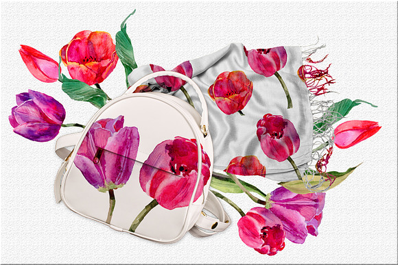 Tulips PNG watercolor flower set in Illustrations - product preview 1