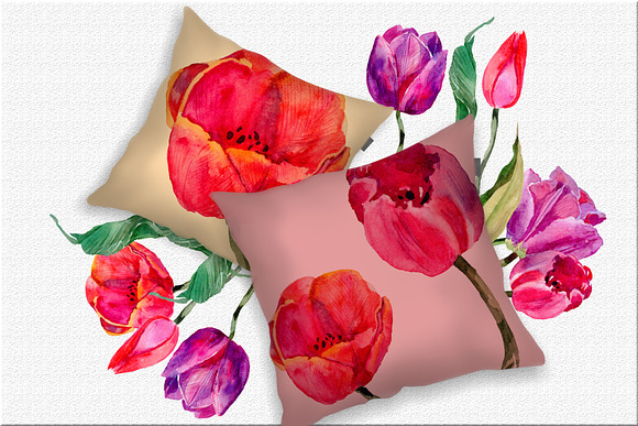 Tulips PNG watercolor flower set in Illustrations - product preview 2