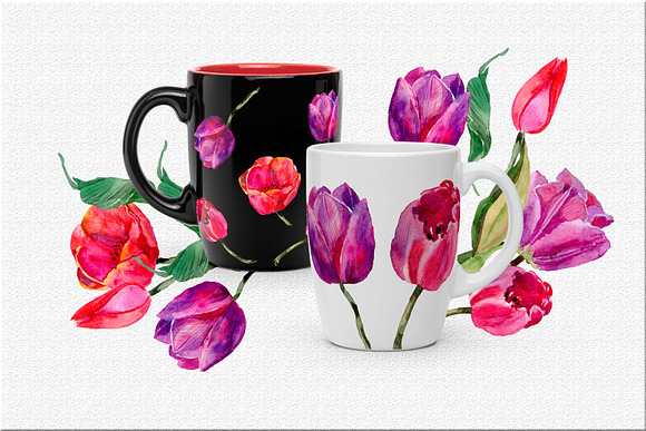 Tulips PNG watercolor flower set in Illustrations - product preview 3