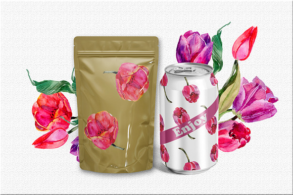 Tulips PNG watercolor flower set in Illustrations - product preview 4