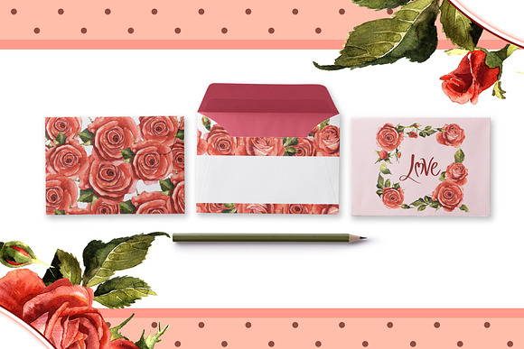 Red roses PNG watercolor flower set in Illustrations - product preview 5