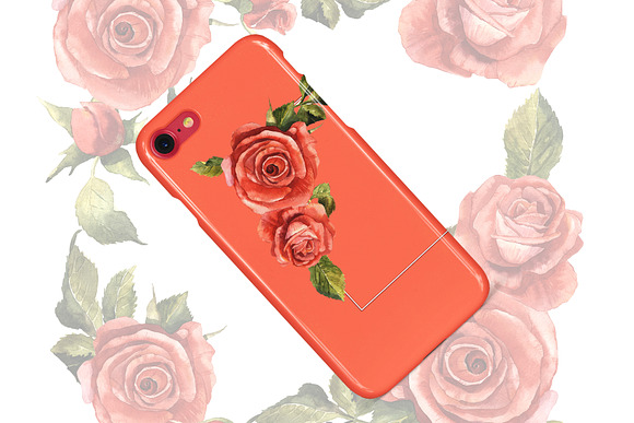 Red roses PNG watercolor flower set in Illustrations - product preview 7