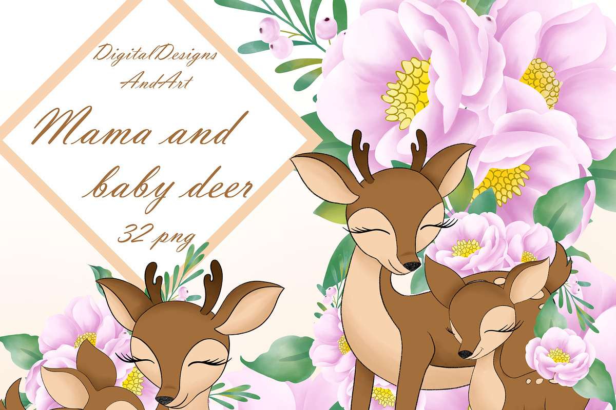 Mama and baby deer in Illustrations - product preview 8