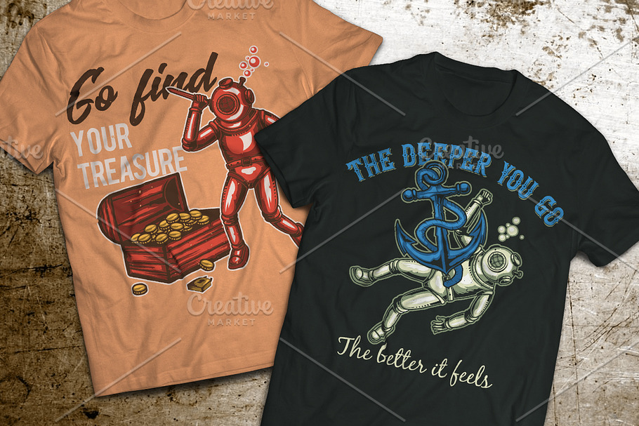 Diver T-shirts And Poster Labels in Illustrations - product preview 8