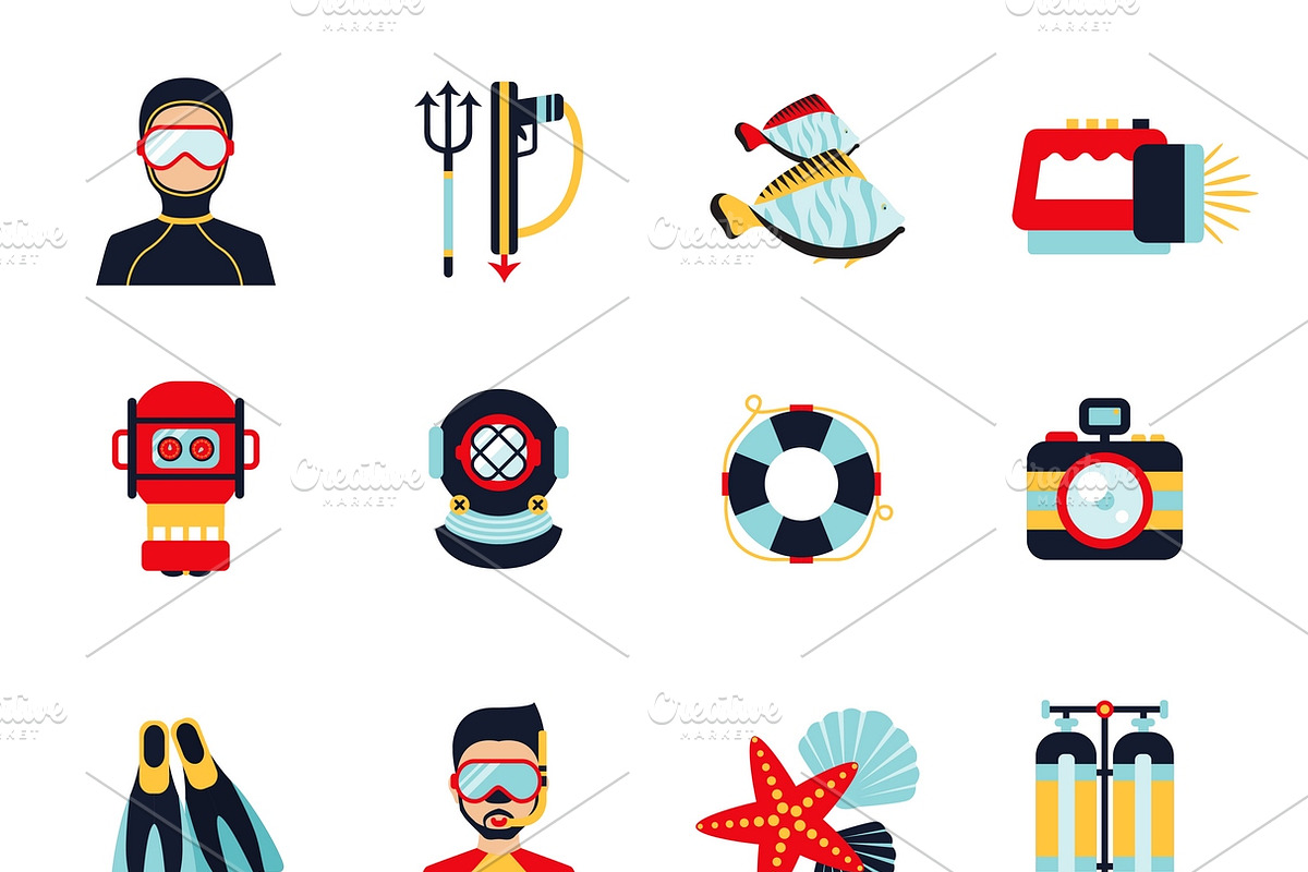 Diving sport icons set in Graphics - product preview 8