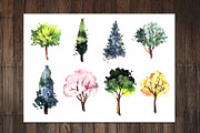 Set of watercolor trees