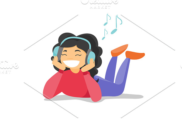 Young woman in headphones listening to music.