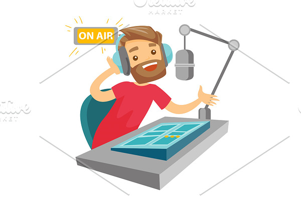 Female dj working on the radio vector illustration