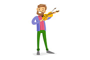 Young caucasian white man playing violin.