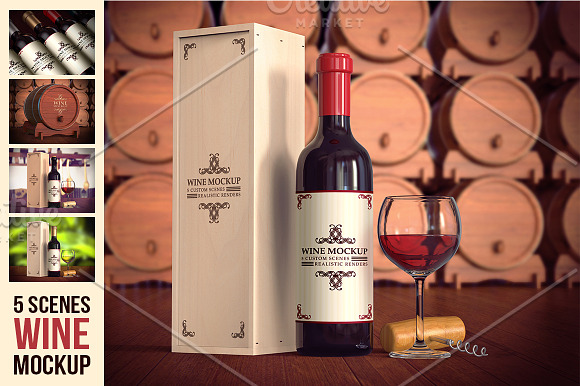 5 Scene Wine Mockup Pack in Product Mockups - product preview 3