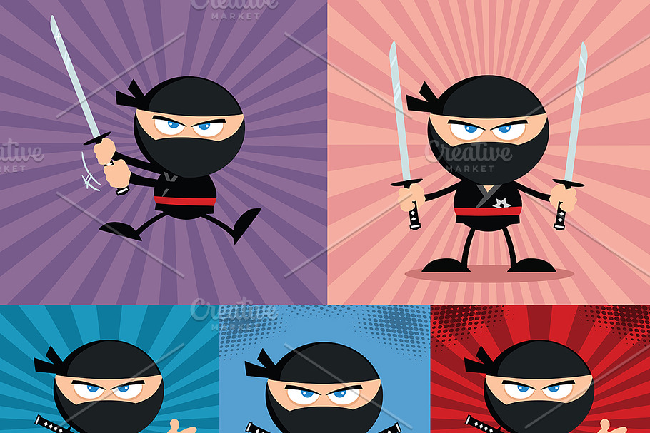 Flat Design Ninja Collection - 8 in Illustrations - product preview 8