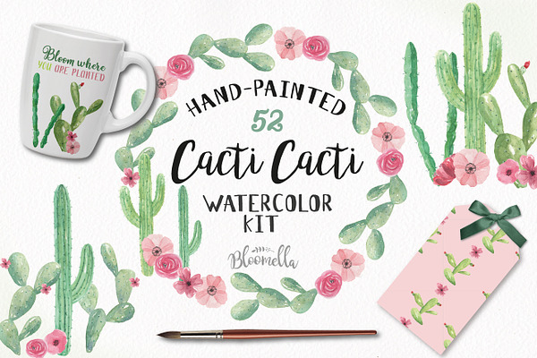 Cacti Cactus Watercolor Clipart Kit