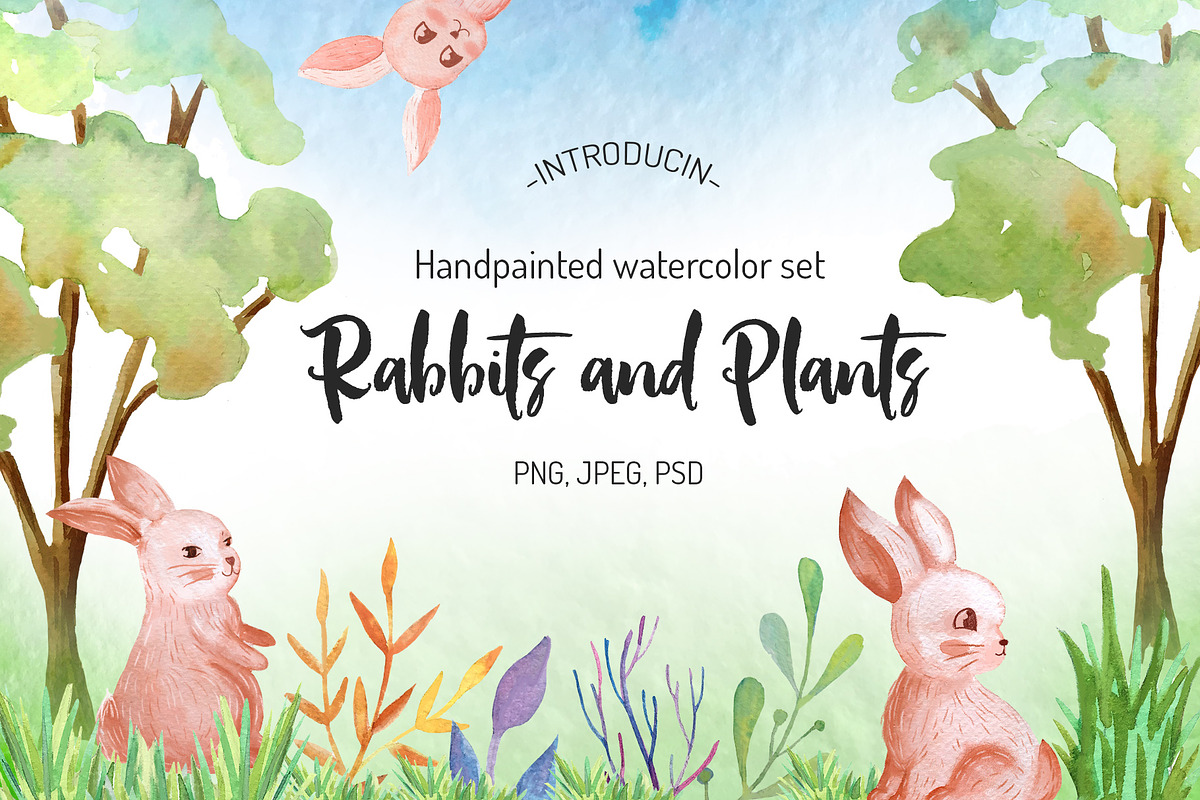 Watercolow rabbit and Floral set in Illustrations - product preview 8