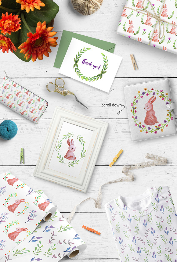 Watercolow rabbit and Floral set in Illustrations - product preview 5