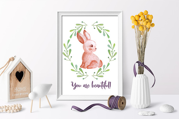 Watercolow rabbit and Floral set in Illustrations - product preview 6