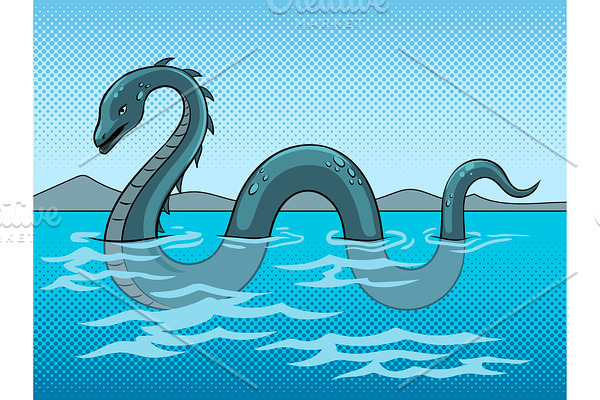 Nessie monster pop art vector illustration