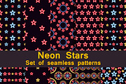 Neon stars seamless pattern set