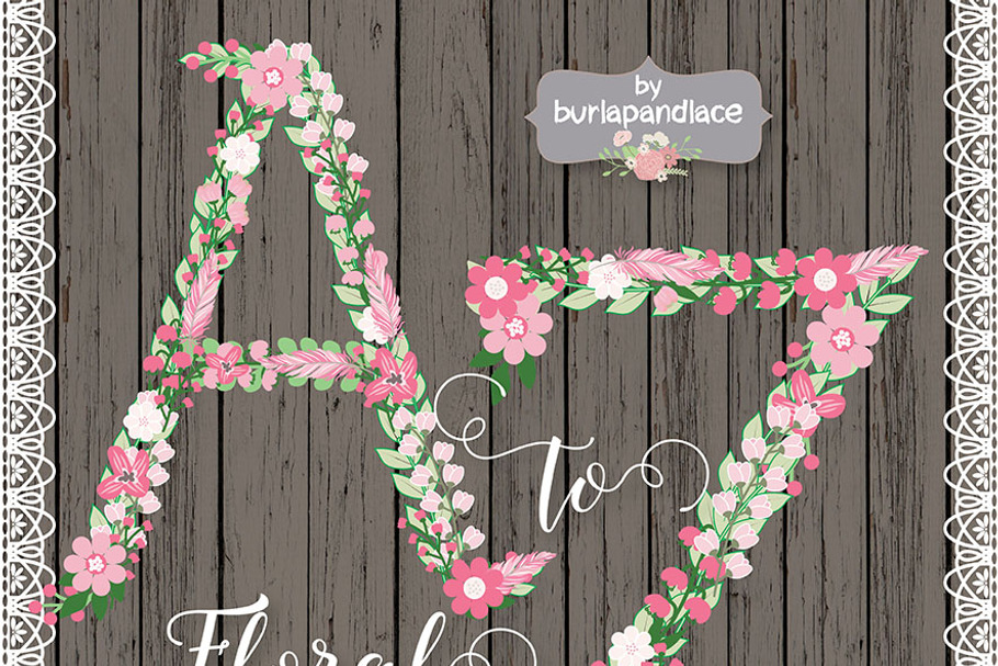 Rustic Floral/feather Alphabet Clipa in Illustrations - product preview 8