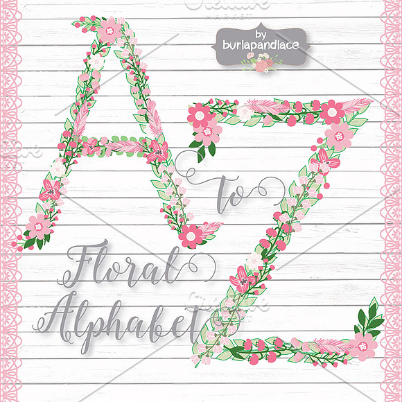 Rustic Floral/feather Alphabet Clipa in Illustrations - product preview 1
