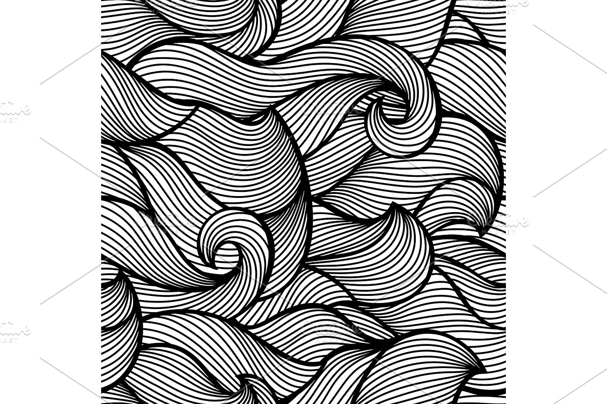 Wavy curled seamless pattern. Abstract outline monochrome texture in Patterns - product preview 8