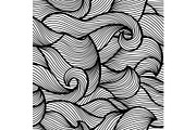 Wavy curled seamless pattern. Abstract outline monochrome texture