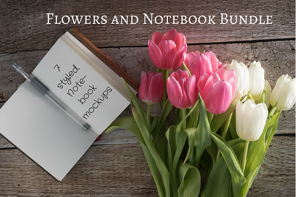 Notebook Mockup with Summer Flowers in Product Mockups - product preview 4
