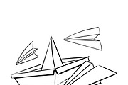Illustration of paper plane and boat