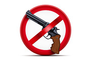 Sign with gun and symbol Stop arming