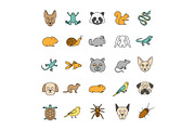 Pets color icons set