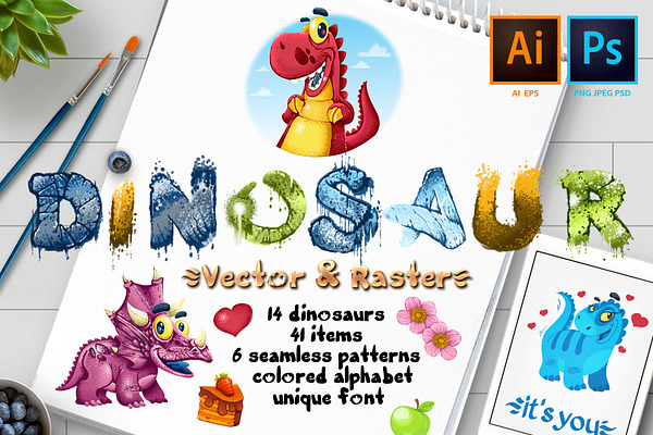 Dinosaurs. Vector and raster