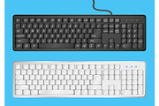 White and Black computer keyboards on blue background. Vector illustration