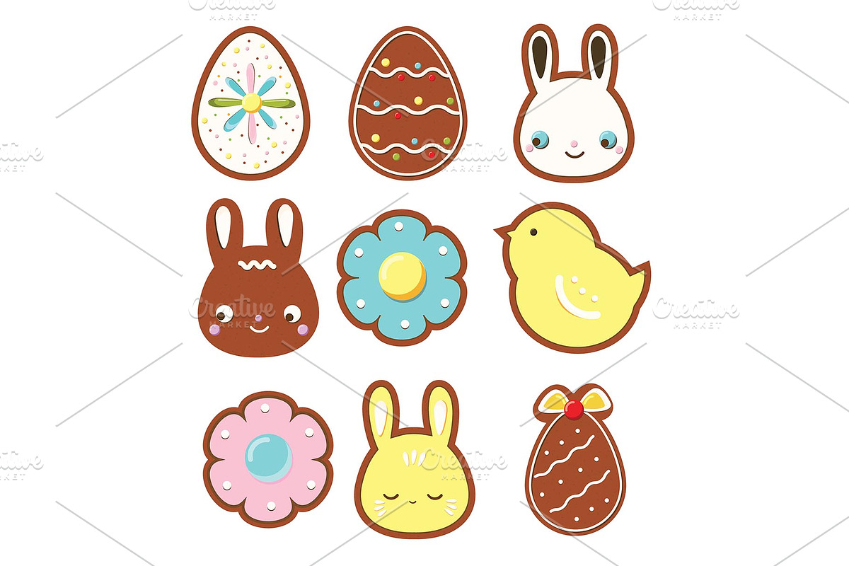 Easter gingerbread cookies icons in Graphics - product preview 8