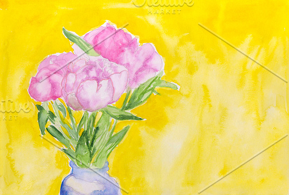 Watercolor Peony Flowers in Illustrations - product preview 1