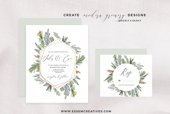 Watercolor Greenery Line Art Clipart in Illustrations - product preview 1