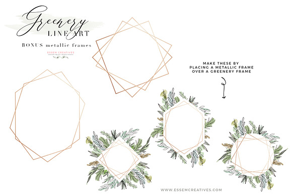 Watercolor Greenery Line Art Clipart in Illustrations - product preview 5