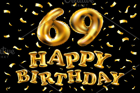 happy birthday 69 balloons gold in Graphics - product preview 1