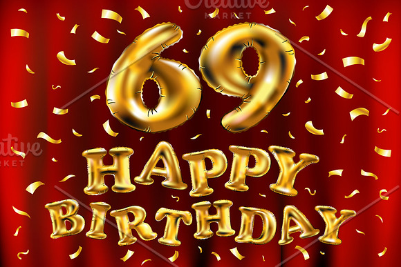 happy birthday 69 balloons gold in Graphics - product preview 2