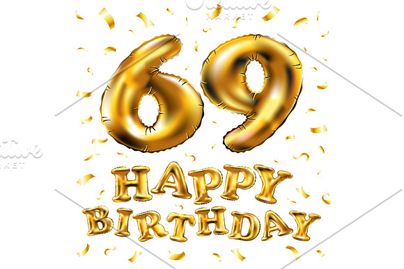 happy birthday 69 balloons gold in Graphics - product preview 3