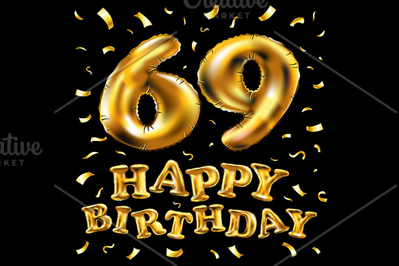 happy birthday 69 balloons gold in Graphics - product preview 4